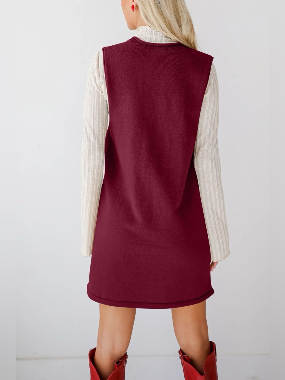 Lovelet Pocketed V-Neck Mini Sweater Overall Dress - Picture 2 of 16